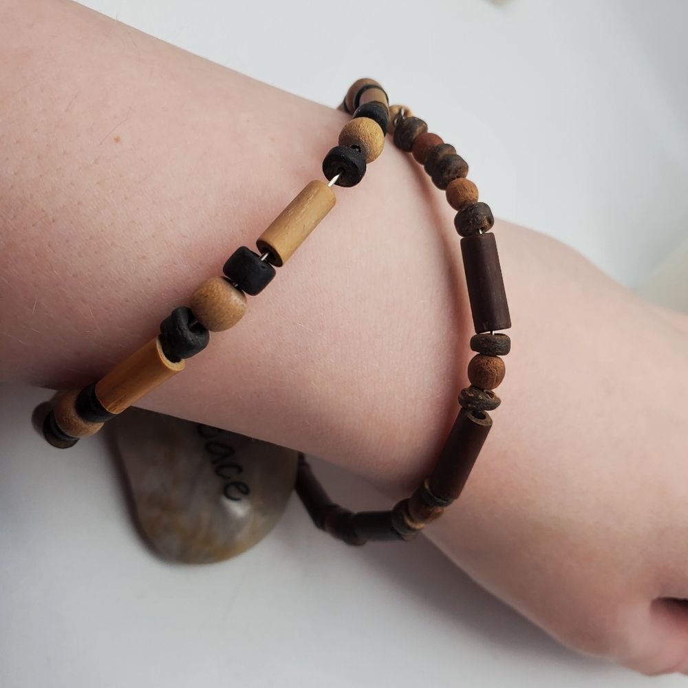 Southwestern wooden tube‎ beaded wrap bracelet wrist jewelry